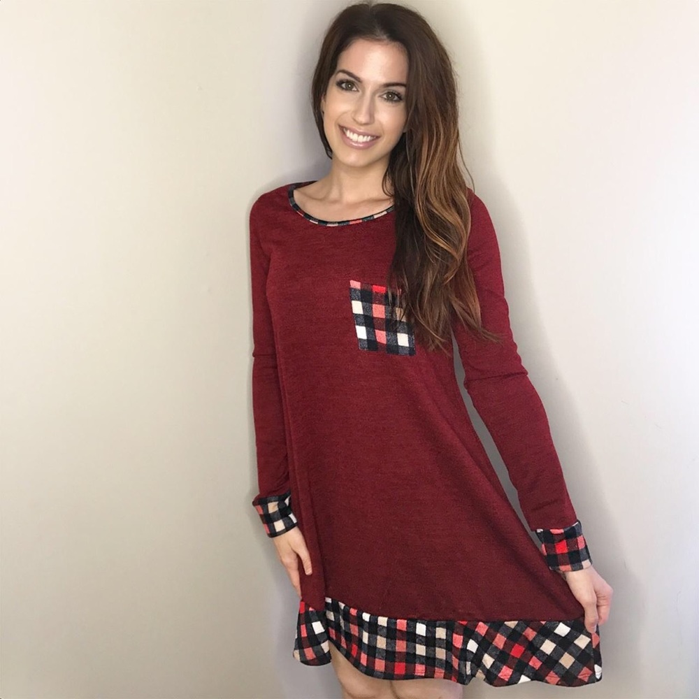 Baby French Terry Plaid Accent Dress - Picture 5 of 5